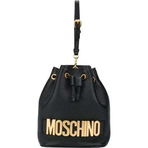 Stilvolle Schwarze LederClutch-Tasche , Damen, Größe: ONE Size - Moschino - Modalova