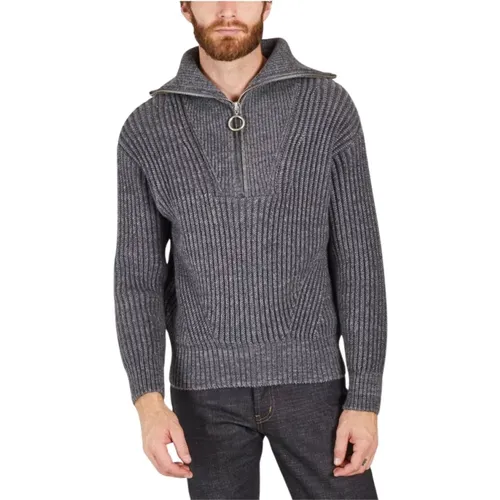 Grauer Woll-Zip-Kragen-Pullover - Ami Paris - Modalova