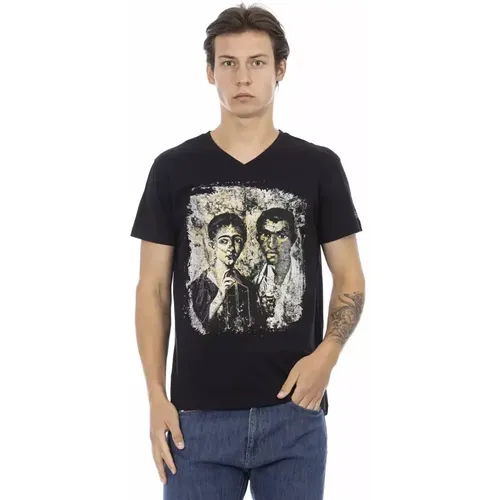 Elegantes V-Ausschnitt T-Shirt mit Frontprint , Herren, Größe: S - Trussardi - Modalova