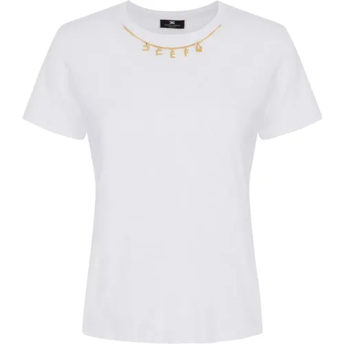 Goldener Charme Baumwoll T-Shirt , Damen, Größe: S - Elisabetta Franchi - Modalova