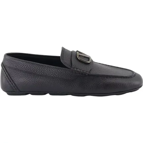 Ostrich Leather Loafers with VLogo , male, Sizes: 6 UK, 9 UK, 8 UK, 9 1/2 UK, 6 1/2 UK, 8 1/2 UK, 7 1/2 UK, 7 UK - Valentino Garavani - Modalova