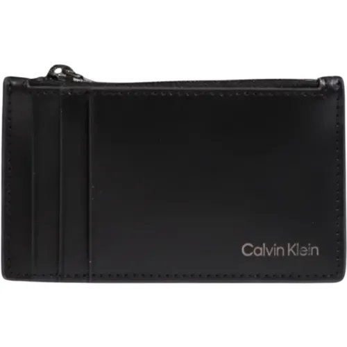 Schwarzes Leder Reißverschluss Brieftasche Männer - Calvin Klein - Modalova