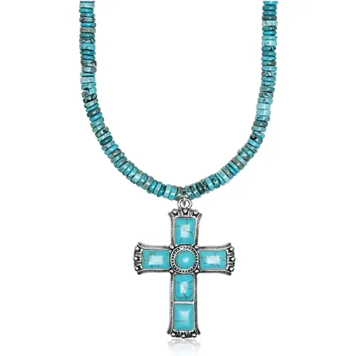 Turquoise Cross Choker Necklace , female, Sizes: ONE SIZE - Nialaya - Modalova