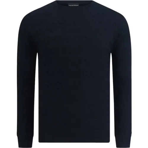 Blauer Navy Wollpullover mit Links-Muster - Emporio Armani - Modalova