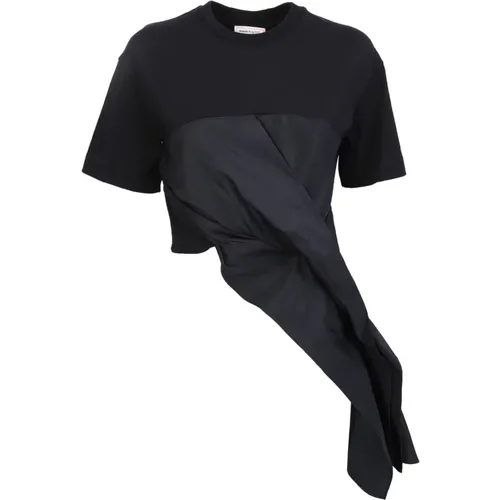 Luxuriöses Schwarzes T-Shirt mit Twist-Detail , Damen, Größe: XS - alexander mcqueen - Modalova