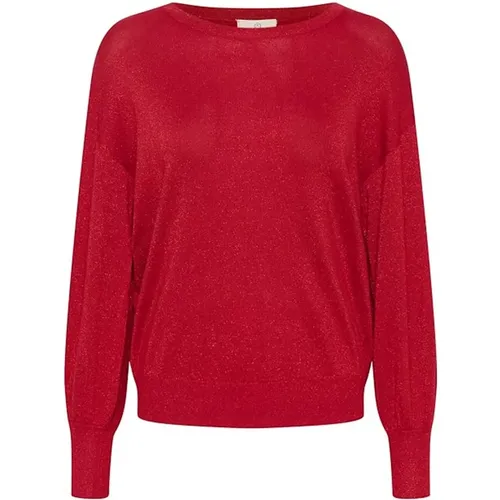 Roter Strickpullover mit Puffärmeln , Damen, Größe: M - Kaffe - Modalova