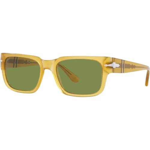 Rectangular Sunglasses in Honey with Green Anti-Reflective Lenses , unisex, Sizes: 55 MM - Persol - Modalova