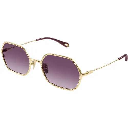 Rechteckige Sonnenbrille mit violetten Gläsern , Damen, Größe: 56 MM - Chloé - Modalova
