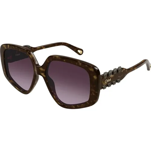 Geometric Oversized Sunglasses with Leather Detail , female, Sizes: 56 MM - Chloé - Modalova