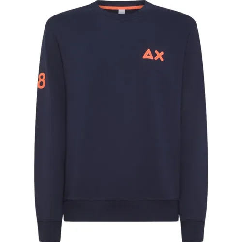 Blauer Pullover mit gestickten Patches , Herren, Größe: XL - Sun68 - Modalova