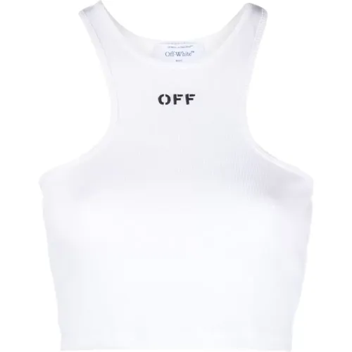 Off , Geripptes Crop Top Weißes Logo-Print , Damen, Größe: S - Off White - Modalova