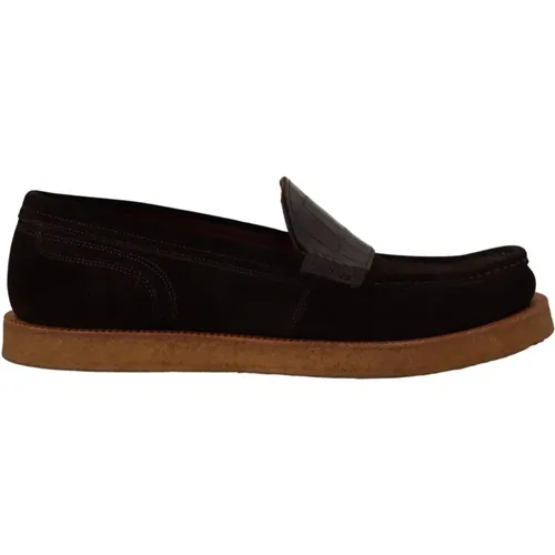Suede Leather Slip On Flats Moccasin Shoes , male, Sizes: 10 UK - Dolce & Gabbana - Modalova