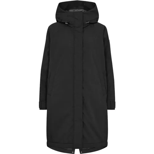 Schwarzer Parka Mantel mit Verstellbarer Kapuze , Damen, Größe: L - MOS MOSH - Modalova