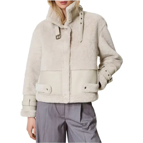 Kunstpelz Shearling Jacke Weiß , Damen, Größe: XS - Twinset - Modalova