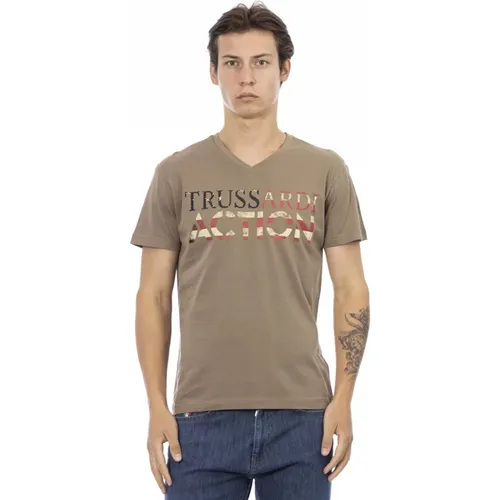 Kurzarm V-Ausschnitt T-Shirt , Herren, Größe: M - Trussardi - Modalova