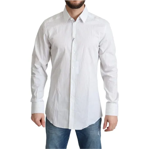 Weißes gestreiftes Baumwollformelles Hemd , Herren, Größe: 3XL - Dolce & Gabbana - Modalova