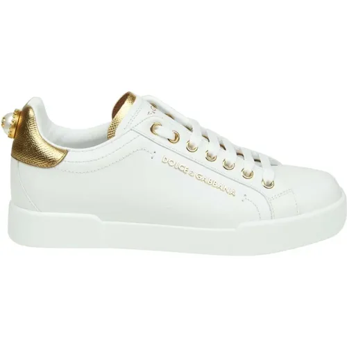 Gold Portofino Leather Sneakers , female, Sizes: 7 UK, 5 UK, 4 UK, 6 UK - Dolce & Gabbana - Modalova