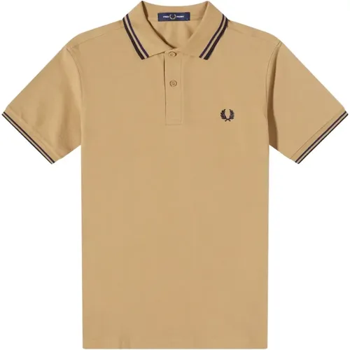 Slim Fit Twin Tipped Polo in Warm Stone/French Navy/Navy , male, Sizes: L, M, XL, S - Fred Perry - Modalova