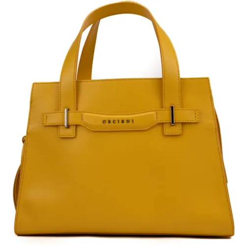 Gelbe Lederhandtasche mit Logo , Damen, Größe: ONE Size - Orciani - Modalova
