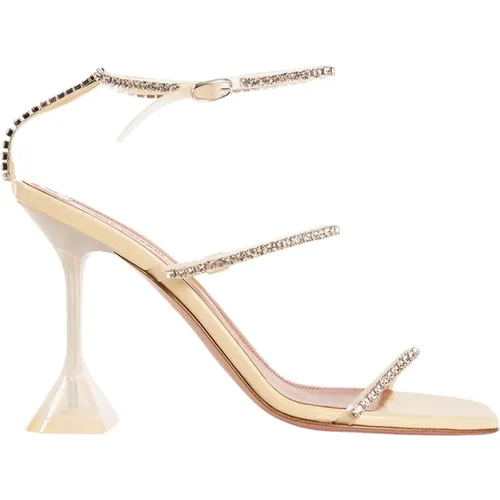 Crystal Vanilla Sandal with Gold Accents , female, Sizes: 2 UK, 3 UK, 6 1/2 UK, 7 UK, 4 UK, 3 1/2 UK - Amina Muaddi - Modalova