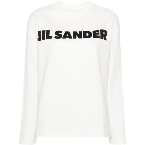 Logo-Print Weiße Baumwoll-T-Shirt , Damen, Größe: M - Jil Sander - Modalova