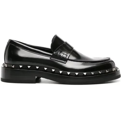 Schwarze flache Schuhe mit Rockstud-Details,Loafers - Valentino Garavani - Modalova