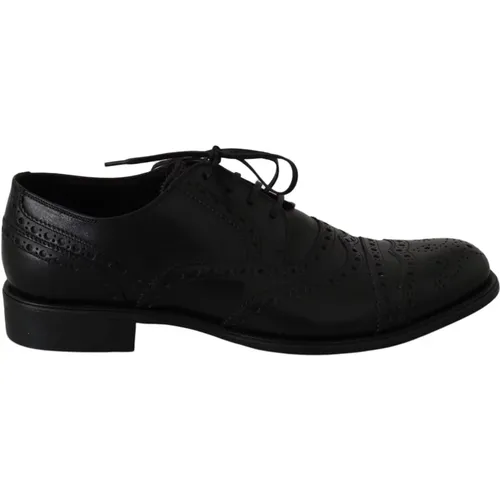 Elegante Schwarze Leder Derby Wingtip Schuhe - Dolce & Gabbana - Modalova