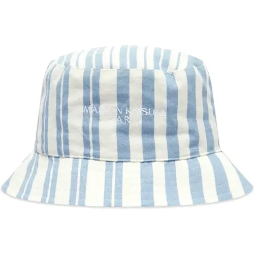Striped Bucket Hat with Embroidered Logo , male, Sizes: ONE SIZE - Maison Kitsuné - Modalova