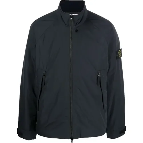Navy Zip Badge Jacket , male, Sizes: S, L, M - Stone Island - Modalova
