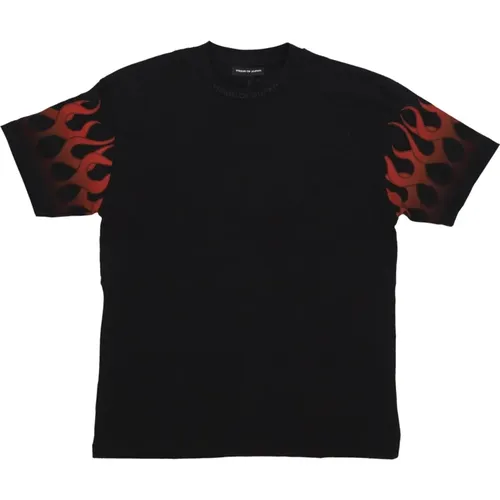 Flames Tee Schwarz/Rot Kurzarm T-Shirt , Herren, Größe: XL - VISION OF SUPER - Modalova