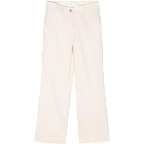 Cream Linen Blend Trousers , female, Sizes: S, L, M - Alysi - Modalova