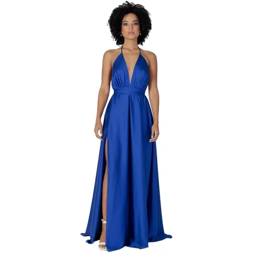Blaues V-Ausschnitt Trägerkleid , Damen, Größe: M - Sol Wears Women - Modalova