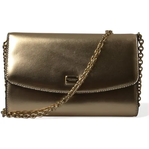 Elegant Metallic Gold Crossbody Bag , female, Sizes: ONE SIZE - Dolce & Gabbana - Modalova