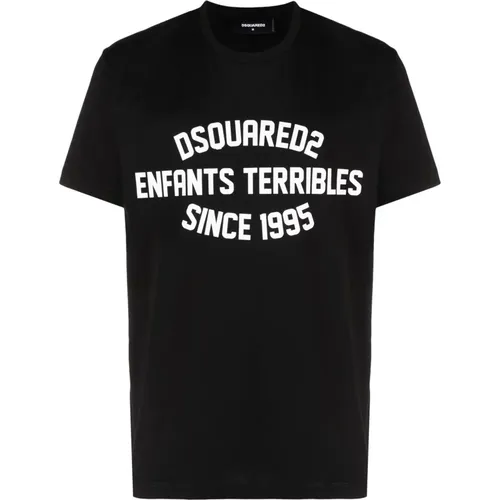 Schwarzes Baumwoll-T-Shirt mit Frontlogo , Herren, Größe: M - Dsquared2 - Modalova