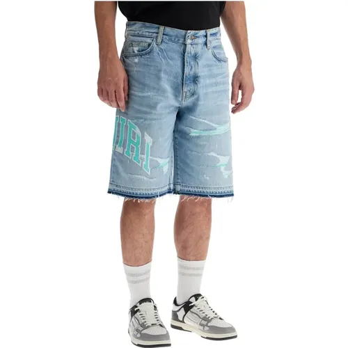 Distressed denim logo bermuda shorts , male, Sizes: W33, W30, W32, W31 - Amiri - Modalova