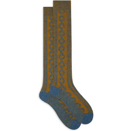 Stilvolle Lange Socken mit Zopfmuster , Herren, Größe: L - Gallo - Modalova