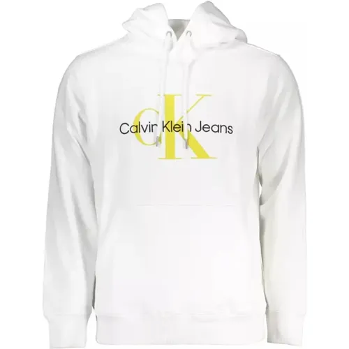 Eleganter bestickter weißer Hoodie mit Logo , Herren, Größe: L - Calvin Klein - Modalova