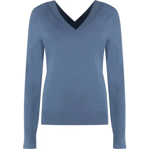 Gerippter Woll V-Ausschnitt Pullover , Damen, Größe: L - Calvin Klein - Modalova