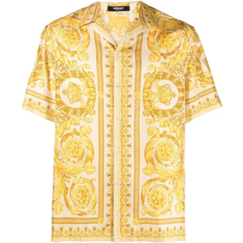 Goldenes Barocco Print Seidenhemd - Versace - Modalova