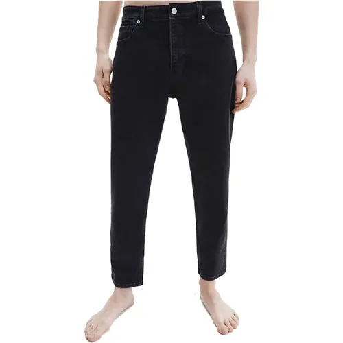 Schwarze Cropped Gerades Jeans , Herren, Größe: W30 - Calvin Klein - Modalova