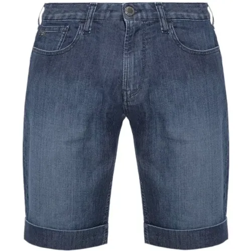 Denim Bermuda Shorts mit Lederlogo - Emporio Armani - Modalova