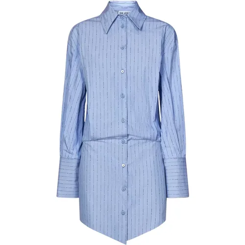 Blau Gestreiftes Logo Shirt Mini Kleid - The Attico - Modalova