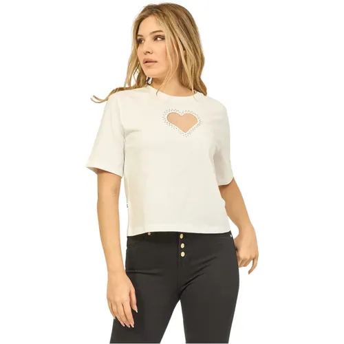Baumwoll-T-Shirt mit Herzöffnung und Applikationen , Damen, Größe: S - Jijil - Modalova