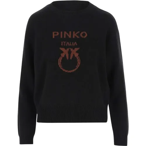 Schwarzer Woll-Crew-Neck-Pullover - pinko - Modalova