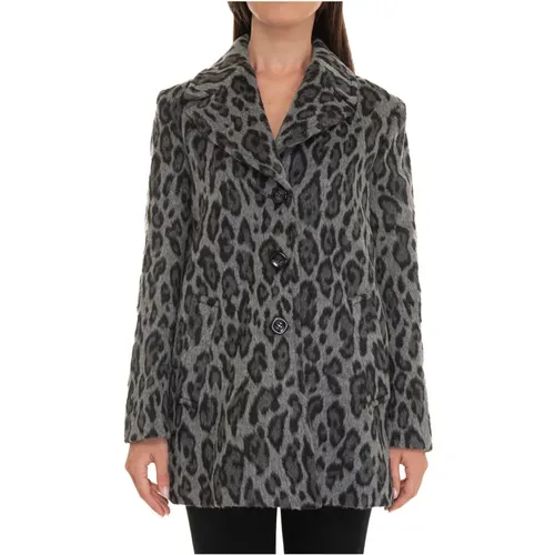 Animalier Print Coat with 3 Buttons , female, Sizes: L, XL - Pennyblack - Modalova