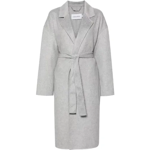 Grey Wool Blend Coat , female, Sizes: XS - Calvin Klein - Modalova