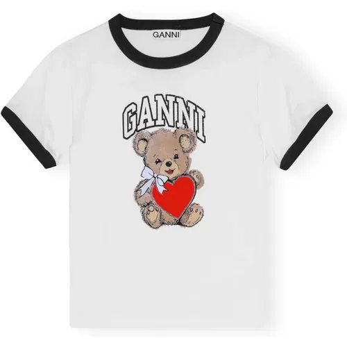 Weißes Basic Jersey Bear T-Shirt - Ganni - Modalova