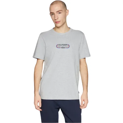 Bedrucktes Logo T-Shirt - Grau , Herren, Größe: L - Tommy Hilfiger - Modalova