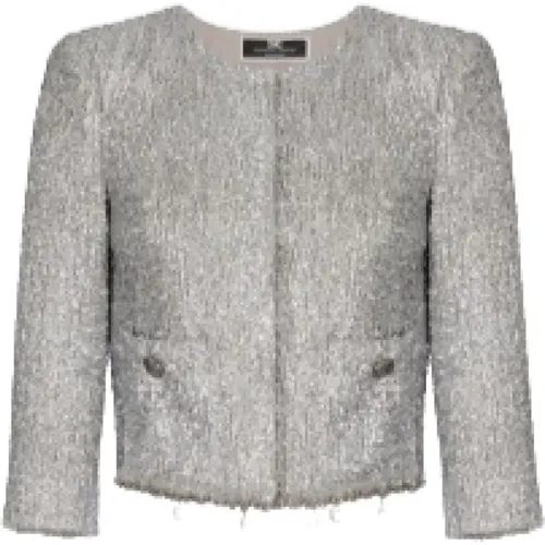 Gekürzte Tweed Lurex Jacke Silber , Damen, Größe: L - Elisabetta Franchi - Modalova