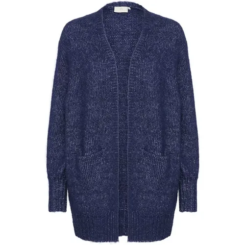 Blau Melange Strickjacke mit Puffärmeln , Damen, Größe: L - Kaffe - Modalova